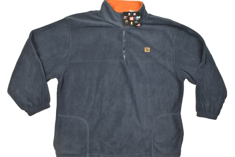 Vtg Wilson Fleece Pullover Quarter Zip Sweater Mens XXL Grey Orange Logo Warm